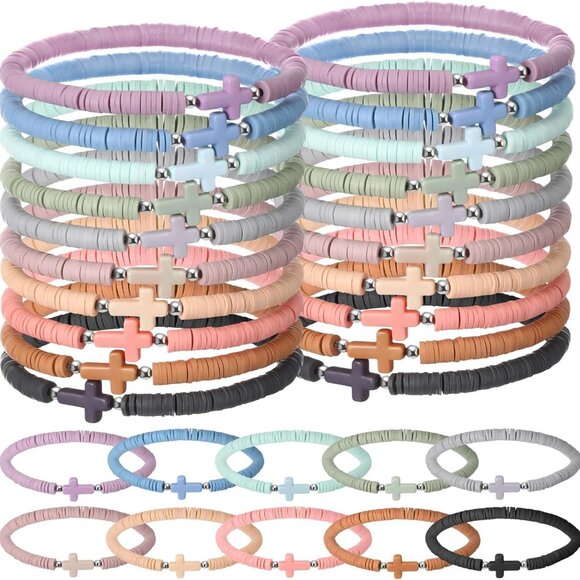 Christian Bracelets Bulk 30 Pcs Morandi Color Polymer Clay Wristbands - Picture 1 of 6